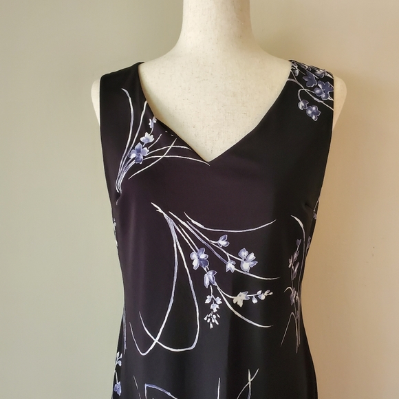 Vintage Sleeveless Floral 90s Black Dress Knapp Studio Size Large - Picture 3 of 13